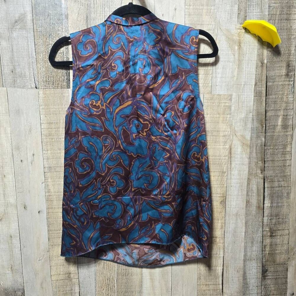 Marc by Marc Jacobs Deep Teal Paisley Pleated Silk Blouse 2 Office Designer - Picture 3 of 5